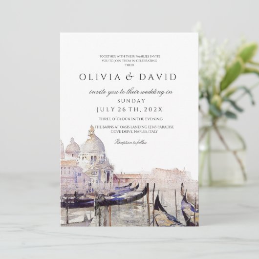 Italiaans Bruiloft Aquarel Venetië Elegant Modern Kaart (Staand voorkant)