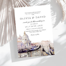 Italiaans Bruiloft Aquarel Venetië Elegant Modern Kaart