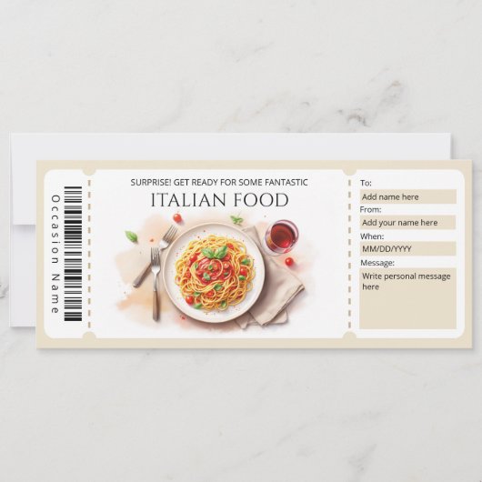 Italiaans cadeaubon voor eten kaart (Voorkant)