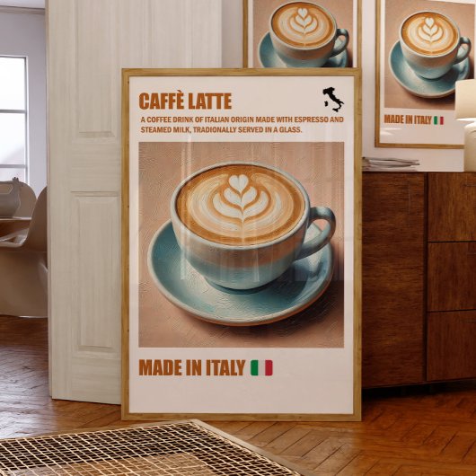 "Italiaans Caffè Latte Print, Espresso Drink Wall Poster