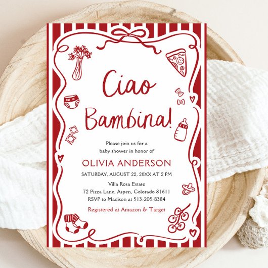 Italiaans Ciao Bambina meisje grillig Baby shower Kaart