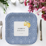 Italiaans Citroen Bloemen & Blauwe Tegel Vrijgezel Papieren Bordje<br><div class="desc">Deze elegante papieren borden,  met Italiaans citroenbloem en aangepaste tekst,  zouden een geweldige aanvulling zijn op uw vrijgezellenfeest. Voeg eenvoudig uw eigen gegevens toe door op de optie "personaliseren" te klikken.</div>