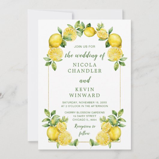 Italiaans citroen groen Lijst bruiloft Kaart (Voorkant)