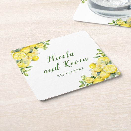 Italiaans citroen groen Lijst bruiloft Kartonnen Onderzetters (Schuin)