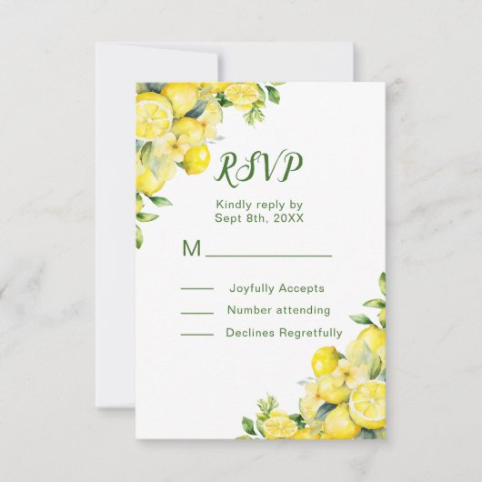 Italiaans citroen groen Lijst bruiloft RSVP Kaartje (Voorkant)