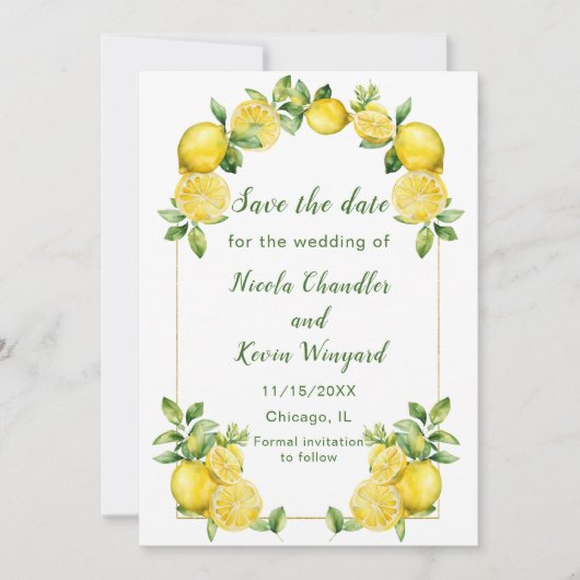 Italiaans citroen groen Lijst bruiloft Save The Date (Voorkant)