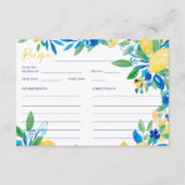 Italiaans citroenblauw bloemenscript bruidsrecept informatiekaartje (Voorkant)