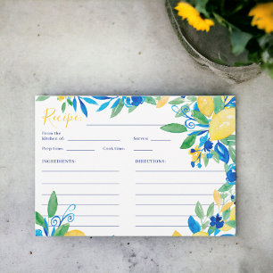 Italiaans citroenblauw bloemenscript bruidsrecept informatiekaartje