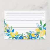 Italiaans citroenblauw bloemenscript bruiloftsrece informatiekaartje (Achterkant)