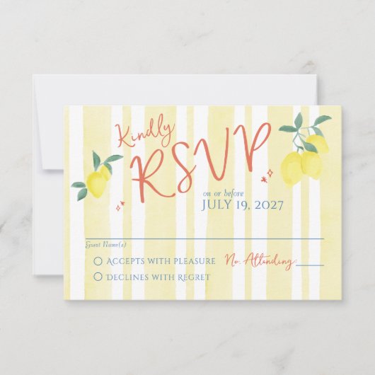 Italiaans citroenblauw dat is nog een handgetekend RSVP kaartje (Voorkant)