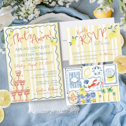 Italiaans citroenblauw dat is nog een handgetekend RSVP kaartje