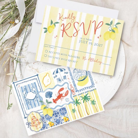 Italiaans citroenblauw dat is nog een handgetekend RSVP kaartje