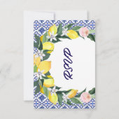 Italiaans Citroenblauw Tegels Mediterraan Huwelijk RSVP Kaartje (Achterkant)