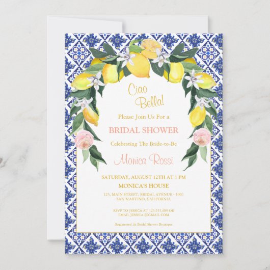 Italiaans Citrus Blauwe Tegels Zomer Vrijgezellenf Kaart (Voorkant)