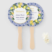 Italiaans Citrus Lemon Blue Tegels Vrijgezellenfee Handwaaier (Voorkant en achterkant)