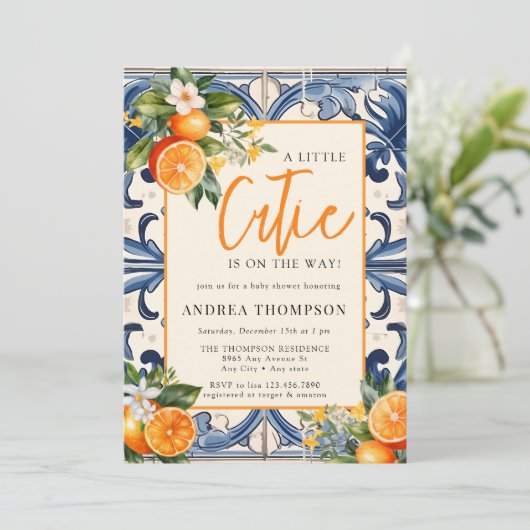  Italiaans | Citrus Sinaasappel | BABY SHOWER Kaart (Staand voorkant)
