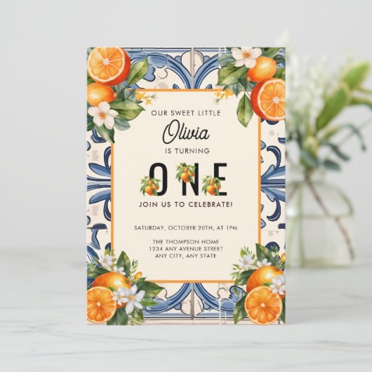  Italiaans | Citrus Sinaasappel Eerste Verjaardag Kaart (Staand voorkant)