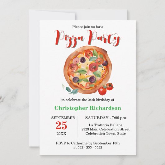 Italiaans diner pizzafeest verjaardagsfeestje kaart (Voorkant)