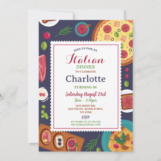 Italiaans diner verjaardagsfeestje pizza lunch kaart (Voorkant)
