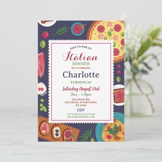 Italiaans diner verjaardagsfeestje pizza lunch kaart (Staand voorkant)
