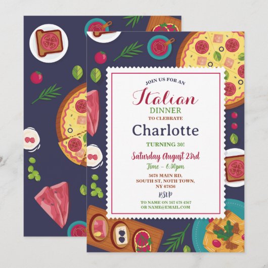 Italiaans diner verjaardagsfeestje pizza lunch kaart (Voorkant / Achterkant)