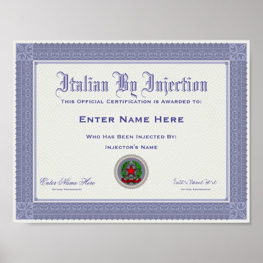 Italiaans door middel van een injectie-certificati poster (Voorkant)