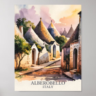 Italiaans dorp Trulli Vintage Alberobello Puglia Poster