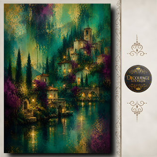 Italiaans dorpslandschap aan het meer decoupage sm tissuepapier