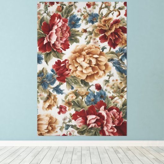 Italiaans Elegant Rode en Gouden Rozen Canvas Afdruk (Insitu (Houten vloer))