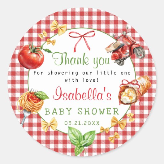 Italiaans eten Cannoli baby shower bedankt sticker (Voorkant)