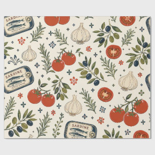 Italiaans eten, mediterraan tomatenknoflook cadeaupapier