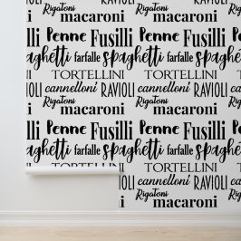 Italiaans eten Pasta Namen Typographic Kitchen Behang