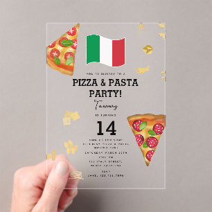 Italiaans eten pizza- en pastamaking verjaardagsfe acryl uitnodigingen