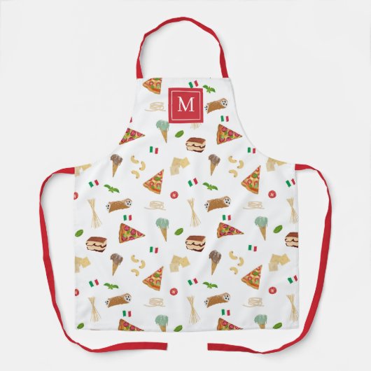 Italiaans eten Pizza Pasta Tiramisu Monogram Schort (Voorkant)