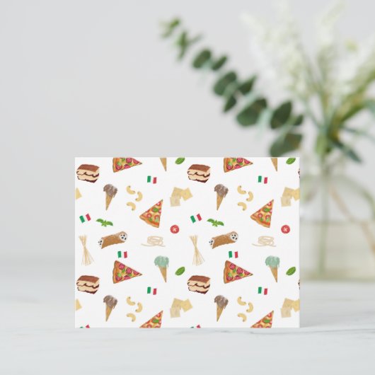 Italiaans eten Pizza Pasta Tiramisu Patroon Feestdagenkaart (Staand voorkant)