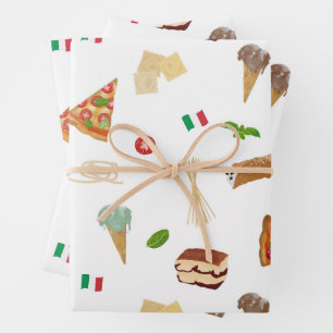 Italiaans eten Pizza Pasta Tiramisu Patroon Inpakpapier Vel
