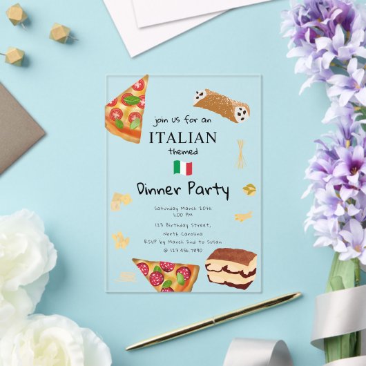 Italiaans eten Pizza & Pasta verjaardagsfeestje Th Acryl Uitnodigingen (Insitu (Huwelijk))