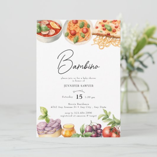 Italiaans eten | Watercolor Baby Shower Kaart (Staand voorkant)
