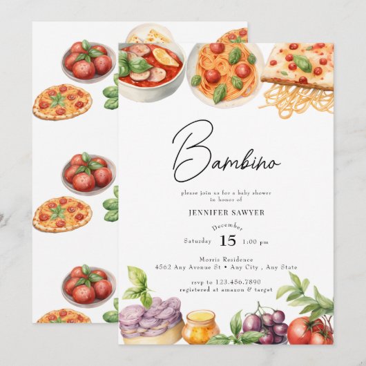 Italiaans eten | Watercolor Baby Shower Kaart (Voorkant / Achterkant)