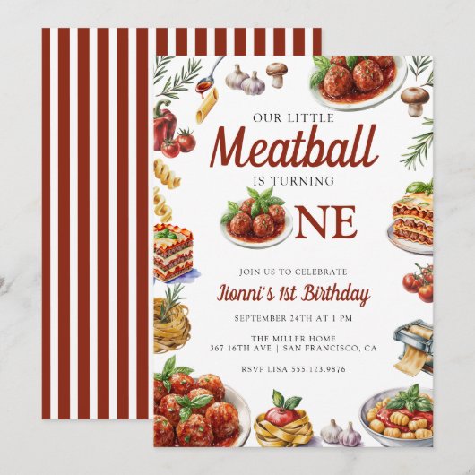 Italiaans eten | Waterverf 1e verjaardag Kaart (Voorkant / Achterkant)