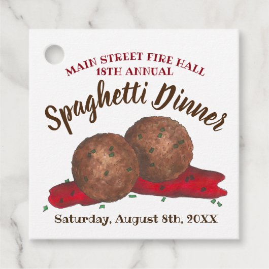 Italiaans evenement "Meatball Spaghetti Dinner Cha Bedankjes Labels (Voorkant)