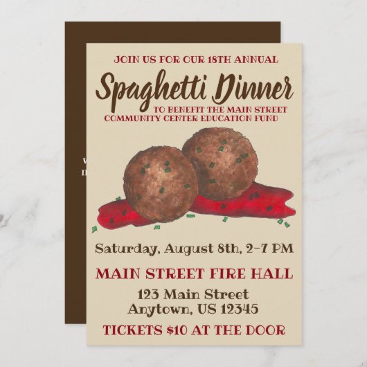 Italiaans evenement "Meatball Spaghetti Dinner Cha Kaart (Voorkant / Achterkant)