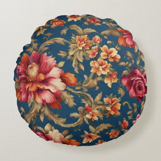 Italiaans Exquise  Grande Flowers Rond Kussen (Voorkant)