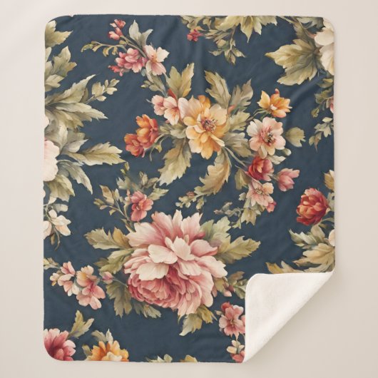 Italiaans Exquise Mooie Bloemenpatroon Sherpa Deken (Voorkant)