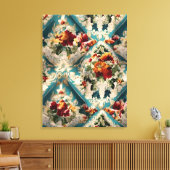 Italiaans floraal damast grillig patroon canvas afdruk (Insitu (Woonkamer))