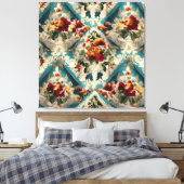 Italiaans floraal damast grillig patroon canvas afdruk (Insitu (Slaapkamer))