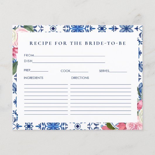Italiaans Floral Vrijgezellenfeest Recept Kaart (Voorkant)