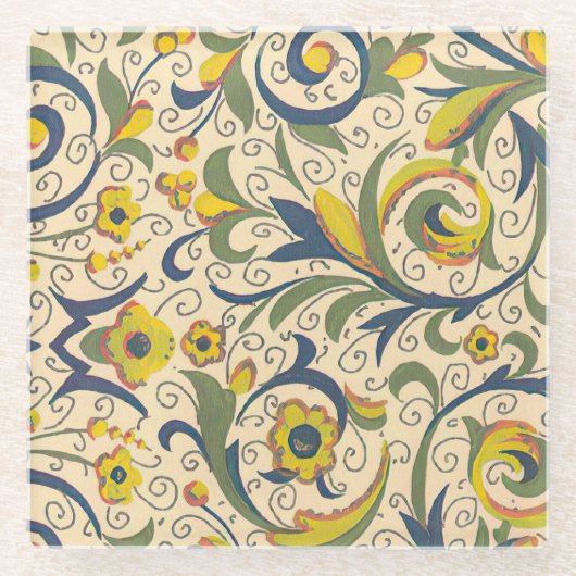 Italiaans Florentijns bloeipatroon Glazen Onderzetter (Voorkant)