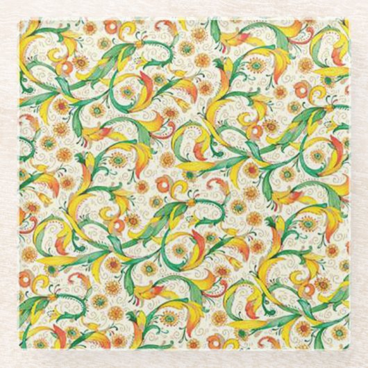 Italiaans Florentijns bloeipatroon Glazen Onderzetter (Voorkant)