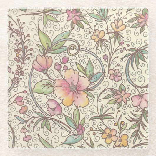 Italiaans Florentijns bloeipatroon Glazen Onderzetter (Voorkant)